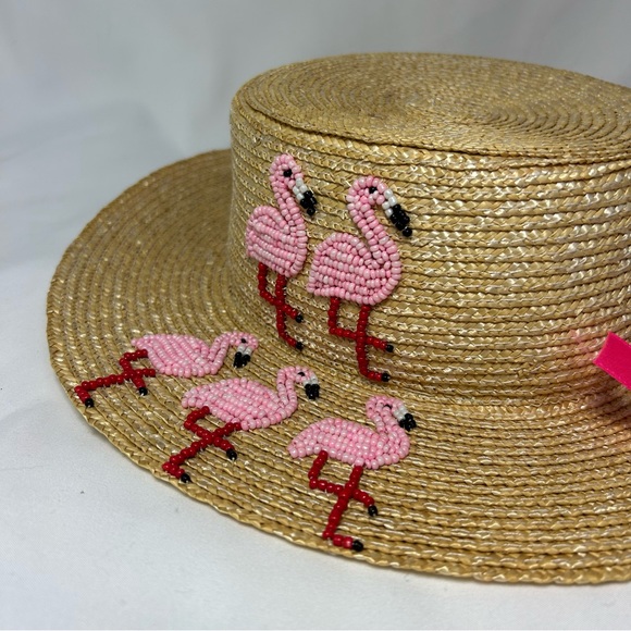 Caren Lola pink Flamingo Beaded Star Round Hat NWT - Picture 2 of 7